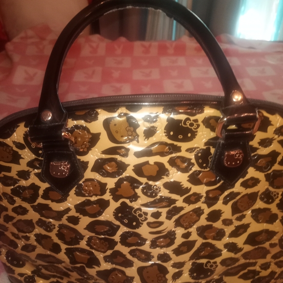 Loungefly Hello Kitty Cheetah Print Patent Leather Large Bowler Bag Purse - Picture 15 of 16